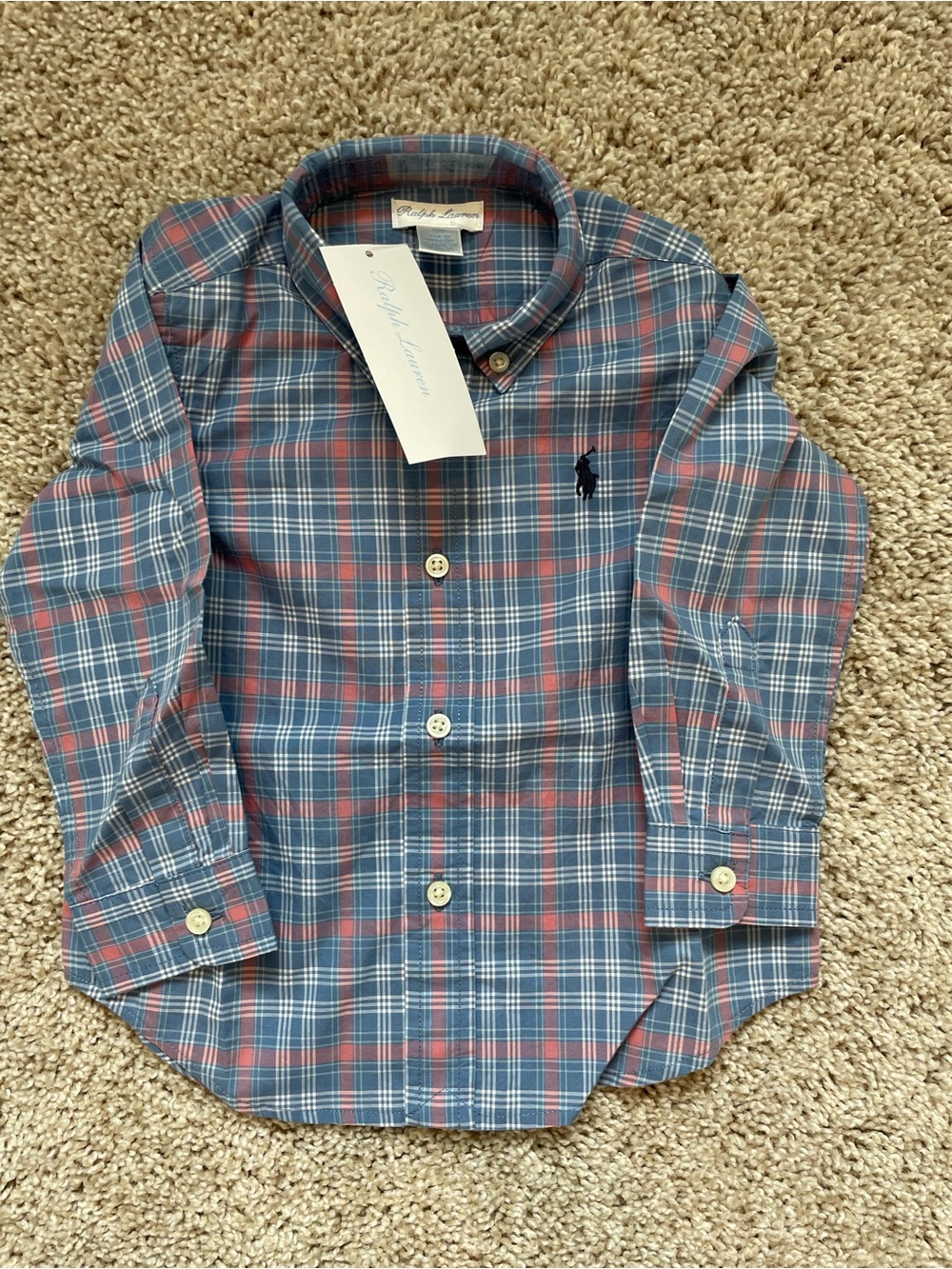 Ralph Lauren Blue and Red Plaid Button-Down Shirt with Polo Logo